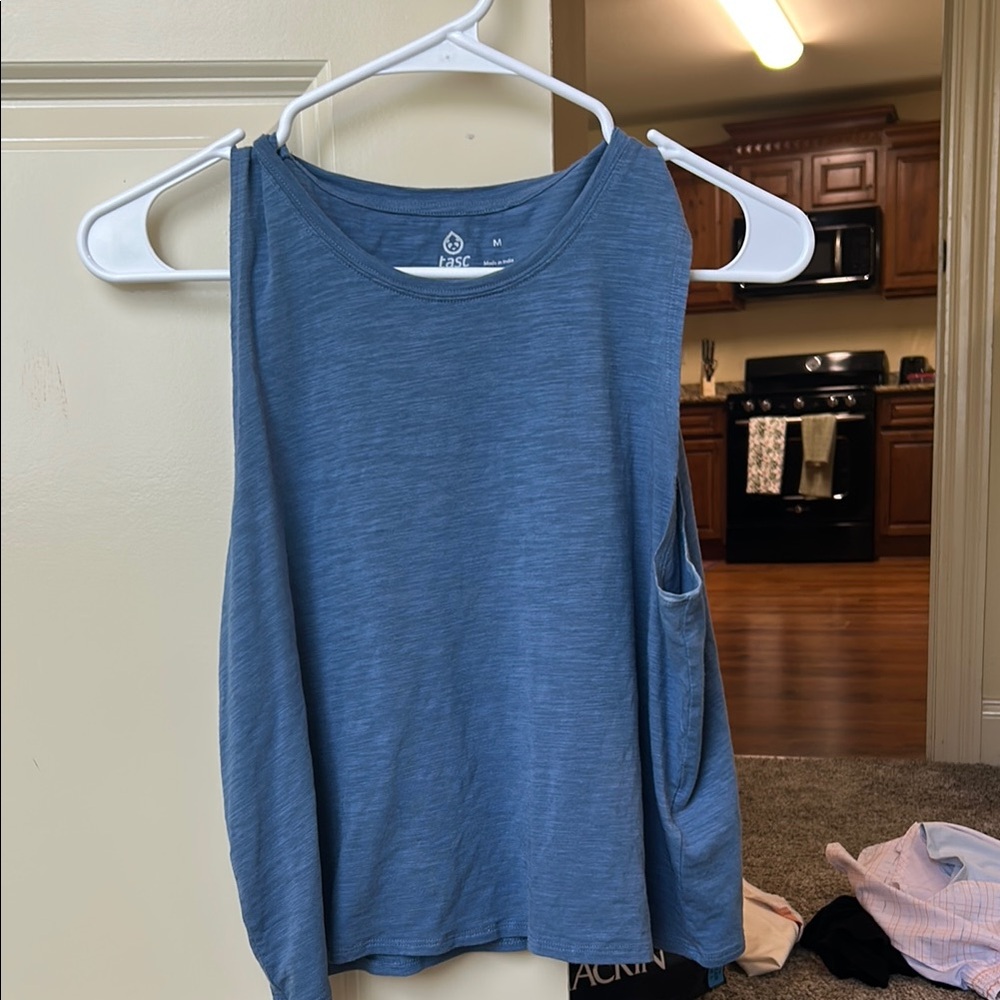 Blue Sleeveless Muscle Tee with Crew Neck